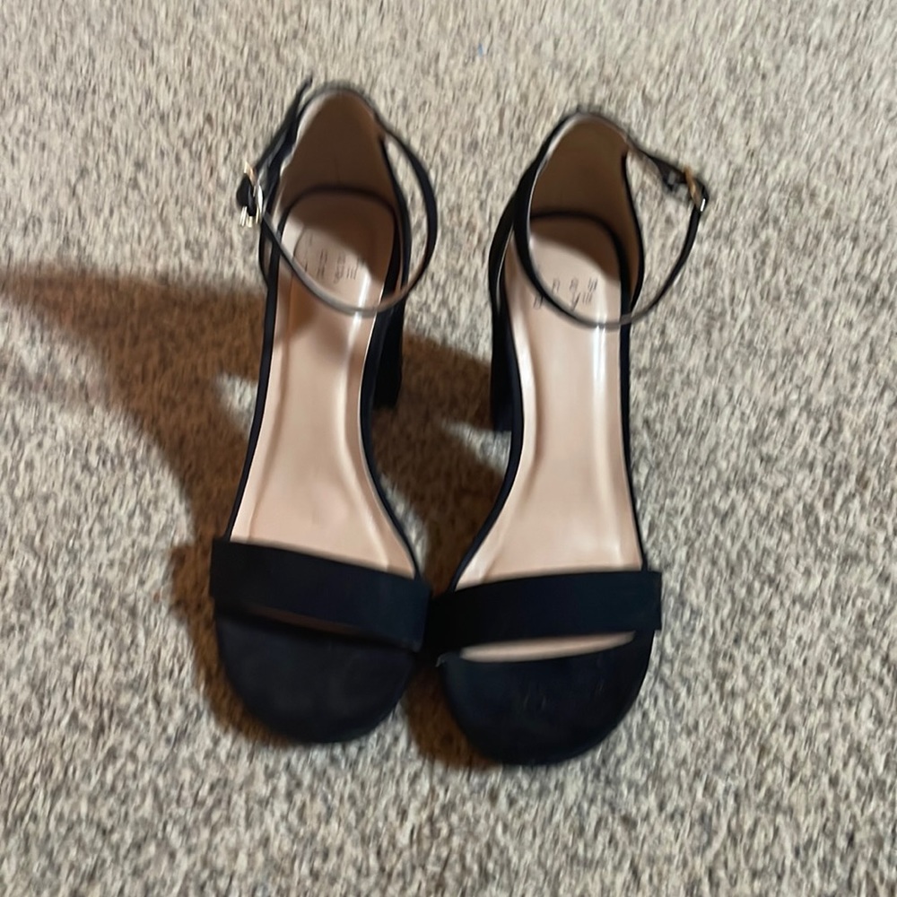 A new day black faux suede heels- ankle strap